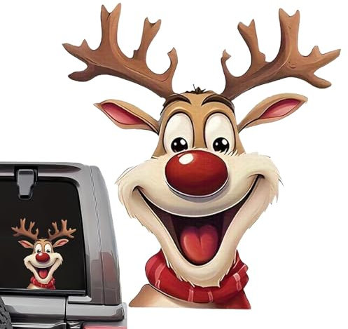 Peeker Weihnachtsaufkleber für Autos, Fensteraufkleber, Weihnachtsdekoration, Elch, Autozubehör, Multicolor, Brown, PET, Festlich, Glas, Kunststoff, Metall