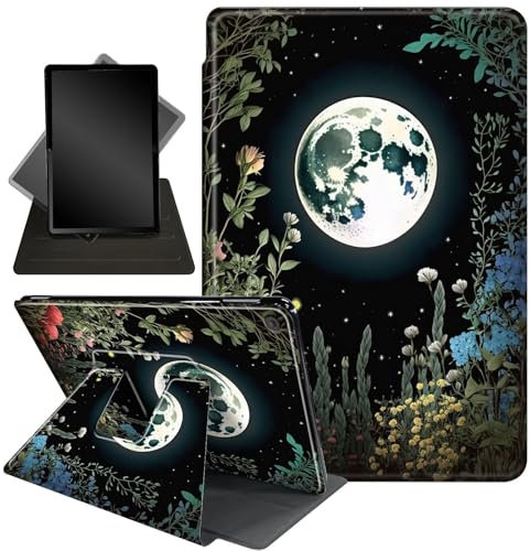 for Kindle Fire 7 case 2019 2017 Release 9th 7th Generation,360 Degree Rotating Stand Smart Protective Cover Case for Amazon fire 7 Tablet 9th/7th Generation,Grass Flowers Moon Star