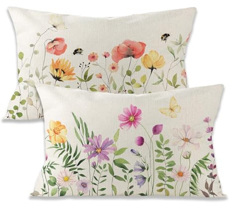 Mode Blumen Blätter Herbst Kissenbezug, 2er Set Dekokissen Leinen Sofakissen, Waschbare Kissenfüllung Sofakissen, 30x50 cm Zierkissenbezug Couch Wohnzimmer Schlafzimmer Garten Deko