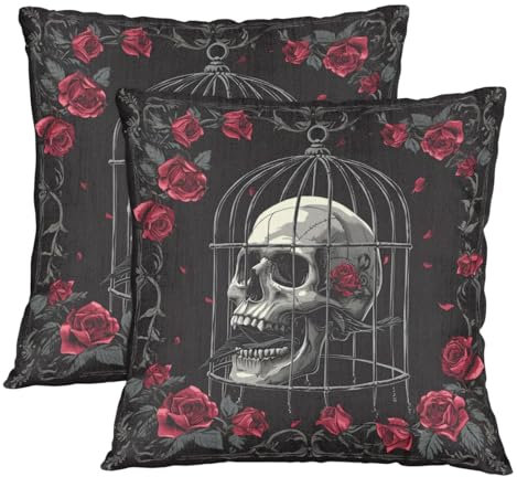45X45Cm Kissenbezüge Für Zuhause Totenkopf-Rose Dekorative Kissenbezüge 2Er Set Throw Pillow Cover Klassische Kissenbezüge Für Wohnzimmer Innenbereich Sofa