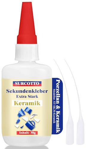Pegamento instantáneo para cerámica y porcelana extra fuerte 30 g, adhesivo de porcelana Surcotto apto para lavavajillas, adhesivo de cerámica extra fuerte, líquido resistente al calor – Adhesivo de