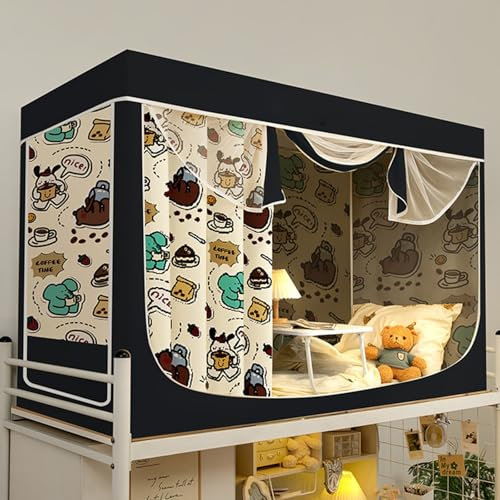 LUNCHS Alles In Einem Einzelbett Einziehbare, Robuste Halterung Vorhang Hochbett Push-Pull-öffnung Bettvorhang Hochbett Familie Wohnwagen(4 Sides,Single_Party B)