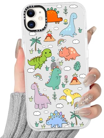 Yirlbey Transparent HandyHülle für iPhone 11 Cartoon Hülle, Aesthetic Muster Dinosaurier Design Mädchen Geschenk Schutzhülle, Silikon TPU-Rahmen Harter PC-Rückseite Case Cover für iPhone11 6,1