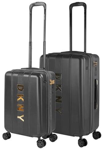 DKNY - Leicht Koffer Set Polycarbonat Reisekoffer Set für Flugreisen - Dauerhaft Hartschalenkoffer Set - Kofferset Hartschale mit TSA Kombinationsschloss, Schwarz