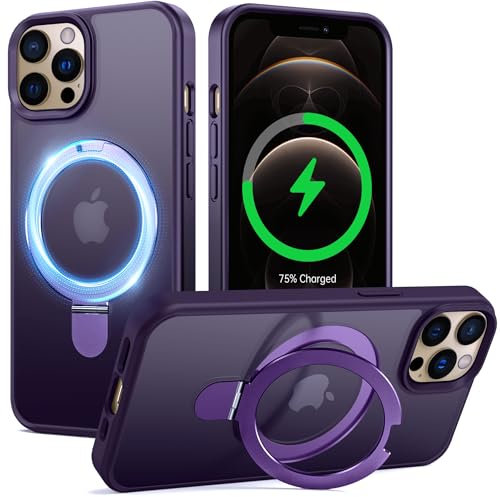 Supdeal Magnetic Stand Case for iPhone 12/12 Pro with Invisible Ring Kickstand [Compatible with MagSafe] [Military Drop Protection] Shockproof Protective Translucent Matte Phone Cover, 6.1'', Purple