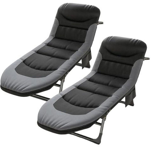 OVLRIJP Sonnenliege Klappbar Liegestuhl, 6-Fach Verstellbar Klappbare Gartenliege Campingliege mit Seitentasche, Feldbett mit Matratze, Outdoor Liege für Balkon Garten Camping (Schwarz/2Pcs)