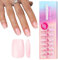 SXVME Soft Pre-Colored Acrylic Nail Tips, Pink False Nails Medium Short Square, Solid Color Matte Gel Press on Nails Short Coffin Full Cover Artificial Fake Nail Extensions for Women DIY 300 Pcs