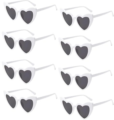 MOSIERRY 8 Stück Herz Sonnenbrille Weiß Hochzeit Sonnenbrille Herzform Herzbrille JGA Weiss Herz Partybrillen für Damen