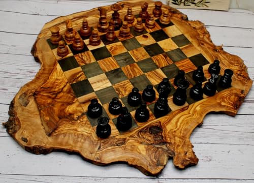 DAGDEG Gioco di scacchi in legno d'ulivo, 45-50 cm, grande scacchiera con figurine, realizzato a mano e design naturale