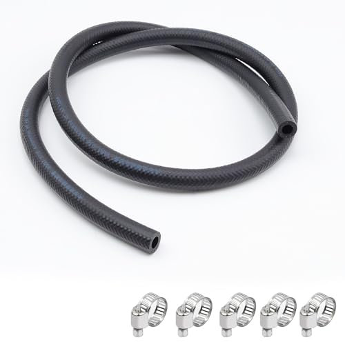 HSUYUN 1m Durite Essence Debroussailleuse, NBR Durite Essence 8mm, Noir Durite, avec Collier de Serrage, Diamètre Intérieur 8 mm, pour Utilisation Sur Voitures, Tracteurs, Tondeuses À Gazon