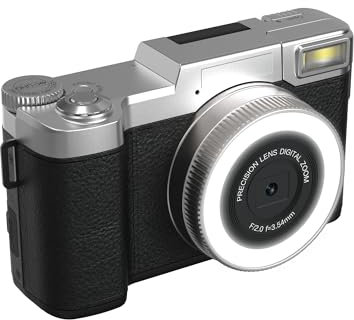 4K 64MP Digital Camera, Cameras for Photography with Beauty Light 180°,flip Screen Compact Vlogging Camera