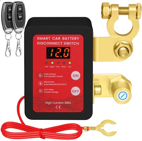 Disjoncteur de batterie télécommandé sans fil - 12 V - 240 A - Interrupteur d'arrêt automatique - Coupe circuit batterie pour voiture, camping-car, ATV, camion, bateau (Avec affichage LED)