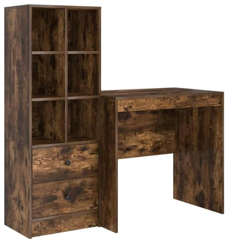 vidaXL Schreibtisch mit Stauraum Geräucherte Eiche Holzwerkstoff Kompaktes Design für Home Office Schreiben Studium Arbeitsplatz Modern Stylisch Kratzfest Innen Mehrere Schubladen