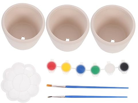 Holibanna DIY Ceramic Flower Pots Set for Kids, 3pcs Blank Pottery Vase Painting Craft Kit with Tools, Children’s Art Activity for Home, School, and Family Painting