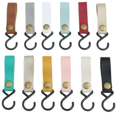 pclapora 12 Stück Haken für Kleiderstange, Haken Mit Lederschlaufe, Kleiderhaken Stange, Multifunktionshaken zum Einhängen für Outdoor, Camping, Garderobe, Wohnzimmer, Küche