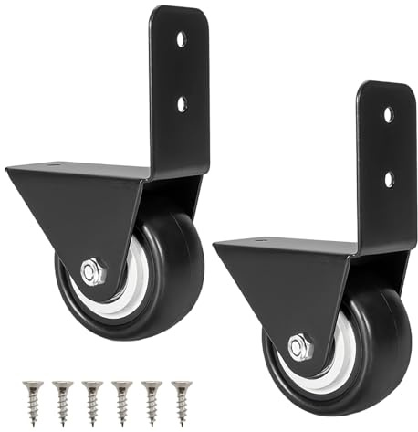 HECHKJ 2 Pezzi Ruote per Mobili 40 mm con Staffa a L Fissa, Rotelle Fisse Nera, per Tavolino, Scaffale, Mobile Basso