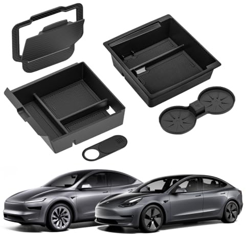 SKUNTUGUANG Centre Console Organiser for Tesla Model Y 5pcs | Silicone tray, armrest box, hidden box, drink holder, drawer organiser. Fits Tesla Model Y 2025 Juniper