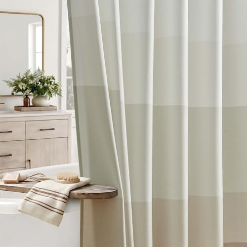 Vangao Duschvorhang 180x200 cm Badewanne, Taupe Beige Streifen mit 12 Haken | Ombré Bunt Streifen Shower Curtains, Textil Polyester, Modern Gardinen mit Ösen, Wasserabweisend Waschbar Duschvorhang