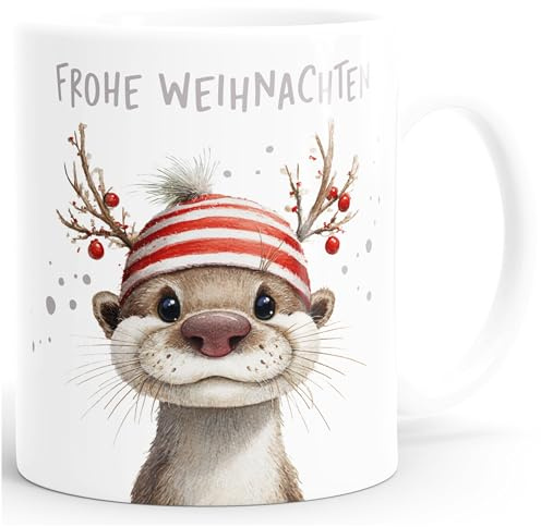 SpecialMe® Weihnachtstasse Frohe Weihnachten Otter lustig Keramiktasse Geschenkidee Nikolaus Advent Weiss standard
