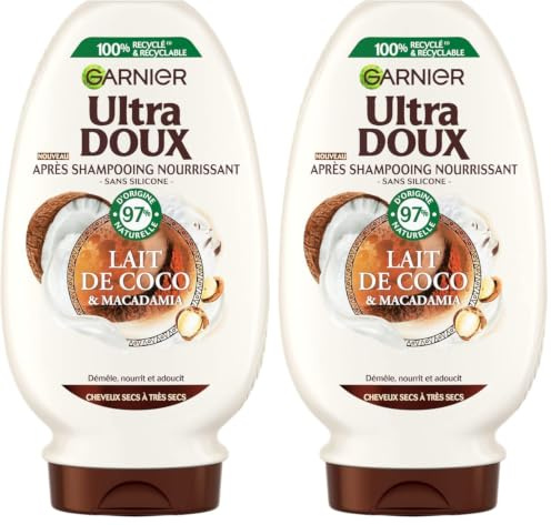 Garnier Ultra Doux Après-Shampooing au Lait de Coco et Macadamia 250 ml (Lot de 2)