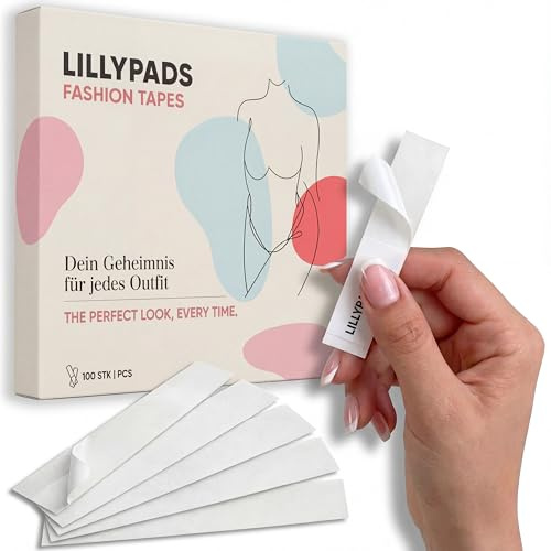 Lillypads® Fashion Tape – Hautkleber für Kleidung – sichert Ausschnitte & offene Styles – transparentes doppelseitiges Klebeband – 100 Stück
