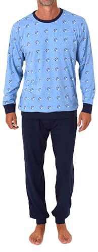 NORMANN Herren Schlafanzug Langarm mit Bündchen Pyjama in zeitlos eleganter Optik