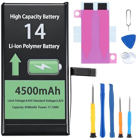 Battery Replacement for iphone 14 for All-Day Seamless Usage, 4500mAh High Capacity 0 Cycle Lithium Polymer with Tool Kits for DIY Users (A2882/A2883/A2884)
