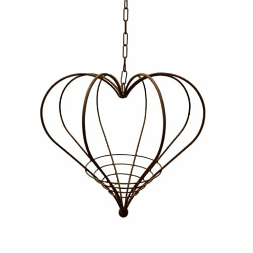 Herz Hängekorb aus Edelrost Metall – Dekorativer Pflanzkorb zum Aufhängen – Vintage Garten Deko für Balkon, Terrasse & Outdoor – Blumen Ampel – Herzform – 40 x 47 cm mit 40 cm Kette