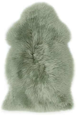 -LUXOR- living Lammfell Schaffell Echt, Fellteppich, Fell für Stühle, Schaffell Teppich, Bettvorleger Schlafzimmer, 50 mm Florhöhe, 60 x 85 cm Salbei