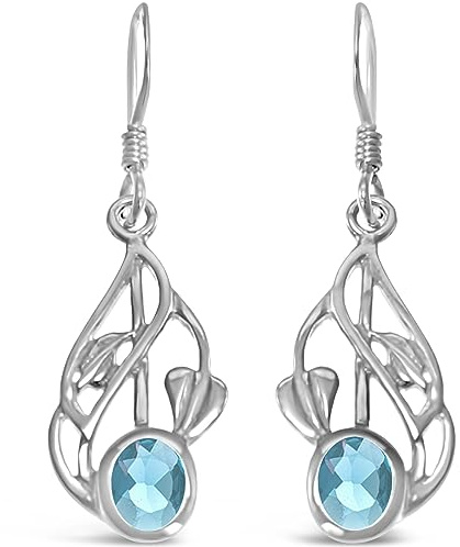 Alexander Castle Charles Rennie Mackintosh Ohrringe aus 925er Sterlingsilber mit Blautopas – Tropfenohrringe mit Geschenkbox – 20 mm x 10 mm