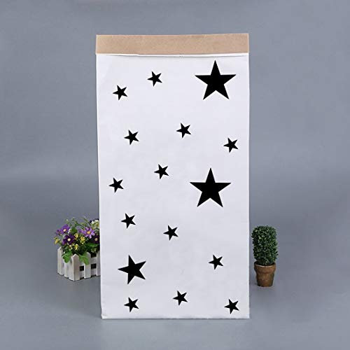 JameStyle26 Aufbewahrungsbox Papiersack Kraftpapier Geschenk Tüte Beutel Mülleimer Papiertüte Paper Bag Kinderzimmer Spielzeug Weiß Braun (Stern)