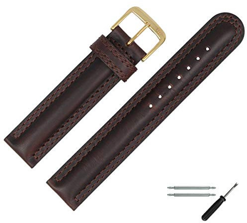 MARBURGER Uhrenarmband 20mm Leder Braun Gold Glatt - Montage Set 2952031000220