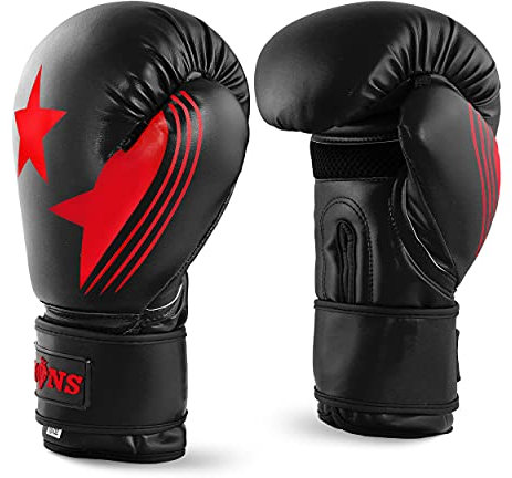 Lions Boxing Gloves MMA Punch Bag Training Mitts 6oz, 8oz, 10oz, 14oz, 16oz, Black, Pink, Red (Red Star, 10oz)