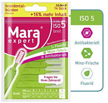 MARA EXPERT - Premium Interdentalbürste ISO 5-0,8mm - Premium Bürste für Zahnzwischenraum, mit Fluorid, Chlorhexidin und Minze