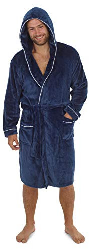 CityComfort Vestaglia Uomo Pile, Vestaglia Lunga con Cappuccio (M, Blu Navy)
