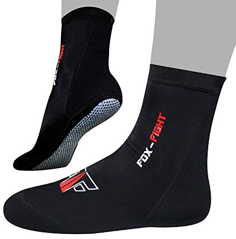 FOX-FIGHT rutschfeste MMA Socken professionelle hochwertige Qualität Knöchelbandage antirutsch Traingssocken Muay Thai Kickbox Freefight Kampfsport BJJ Sport Damen Herren (L - schwarz)
