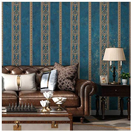 JLWM Tapete Barock Vlies, Vliestapete Barocktapete 3d Linderung Amerikanisch Vintage Pastoral Europäischer Stil Luxuriös-Blau A-0.53x10m