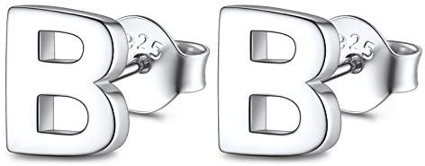 FOCALOOK Buchstabe B Ohrringe Ohrstecker Silber 925 für Damen Mädchen einfache Initiale Ohr Piercing Letter Ohrringe Silber Schmuck Accessoire für Geburtstag