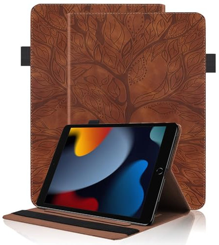Hülle für iPad 10,2 Zoll 2021/2020/2019 (iPad 9/8/7 Generation) mit Stifthalter PU Leder Schutzhülle Flip Case Cover mit Ständer Kartentasche für iPad Air 3 2019 / iPad Pro 10,5 2017, Braun
