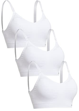 Channo Damen Sport-BH ohne Bügel aus Nylon: Nahtloser, Gepolsterter BH mit Herausnehmbaren Pads – Für Fitness & Alltag - Packung mit 3, Weiß, S/M