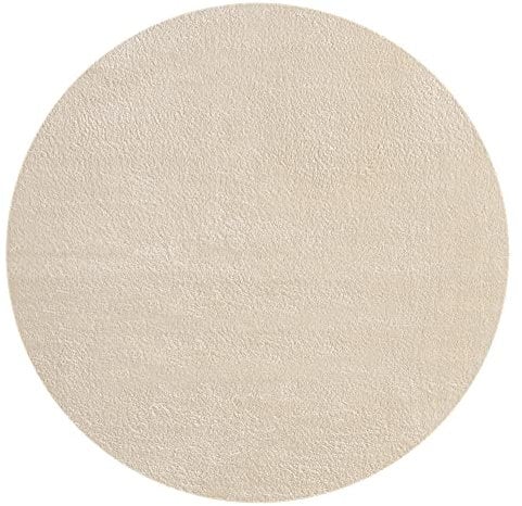 the carpet Relax Weicher, Badezimmerteppich, Bad Set, Badematte, Badvorleger, Anti-Rutsch Unterseite, Waschbar bis 30 Grad, Super Soft, Felloptik Beige, 120 cm Rund