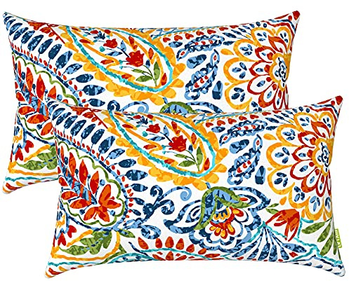 LVTXIII Lendenkissen für Terrasse, 30,5 x 50,8 cm, lichtbeständig, für den Außenbereich, mit Innenfutter, flauschig, dekorative Lendenkissen für Zuhause, Terrasse, Trainer, Sofa, Paisleymuster,