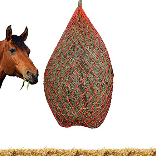 Andiker Heunetz für Pferde 38 Inches, Slow Feed ideal für artgerechte Fütterung, verbesserte Verdauung, Heusack Futtersack Ponys, leichtfuttrige Pferde, Ziegen, Tiere (rot)