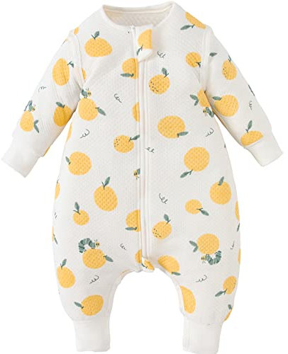 Duomiaomiao Schlafsack mit Armen und Beinen, Schlafsack mit füßen 1.5 tog, Ganzjahres Schlafsack Baby Baumwolle, Schlafsack mit beinen,Baby Schlafsack mit füß ganzjahres Unisex(95/Mandarine)