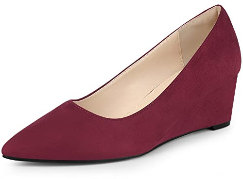 Allegra K Women's Pointy Toe Slip on Wedge Heel Pumps Burgundy 4.5 UK/Label Size 7 US