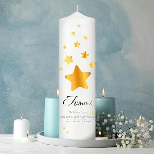 Wandtattoo Loft Trauerkerze personalisiert mit Namen, Motiv mit goldenen Sternen, 25cm x 7cm, Sternenkind, personalisierte Trauerkerze, Kondolenzkerze, Beileidskerze, Trauerlicht, Grabkerze