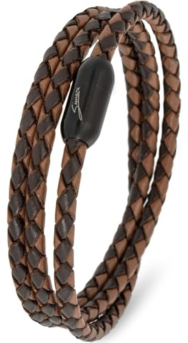 Simaru Wickelarmband Leder Herren Damen, Geflochtenes Echtleder 4 mm, Schwarz, Edelstahl-Magnetverschluss, Handarbeit Made in Germany