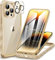 CENHUFO für iPhone 14 Pro Hülle, 360 Grad Schutzhülle mit Eingebautem Panzerglas Displayschutz und Kameraschutz Stoßfest Panzerhülle Bumper Full Cover Case Handyhülle für iPhone 14 Pro -Beige/Gold