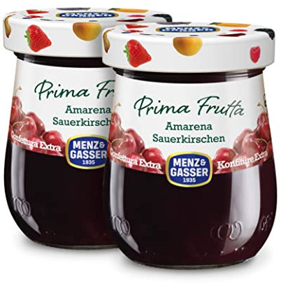 Menz&Gasser, Confettura Extra di Amarena Prima Frutta, con 50% di Frutta, Realizzata con Frutta di Alta Qualità IQF, Lavorata in Trentino-Südtirol, Naturalmente Senza Glutine, Vegan, 2x340 g