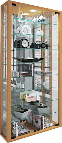 VCM Glasvitrine hängend | Vitrine Glas mit ESG-Sicherheitsglas | Maße ca. H. 115 xx B. 59 x T. 18 cm| Hängevitrine Glas | Modern und platzsparend | Glas Vitrinenschrank - Vitrosa Maxi Spiegel